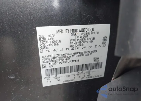 2015 Ford Explorer Sport from USA, damaged, VIN 1FM5K8GT9FGA92445